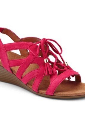 Vionic Kalie Pink Suede Lace Up Wedge Sandals Women’s Size 6 NWOB